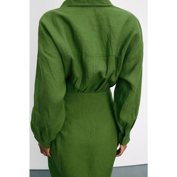 Apiece Apart Alessandra Sarong Green Shirt Dress Size 4 with Fabric Pull - Picture 2 of 7